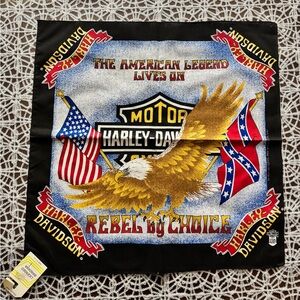 Harley-Davidson Bandana with Black, Red, Blue, and Gold Design